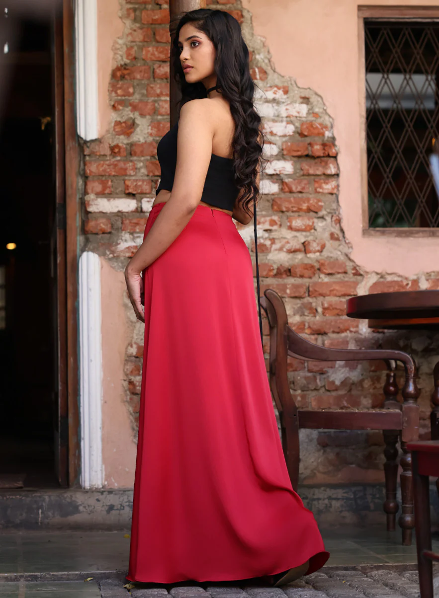 Satin Maxi Skirt - Maroon - Image 4