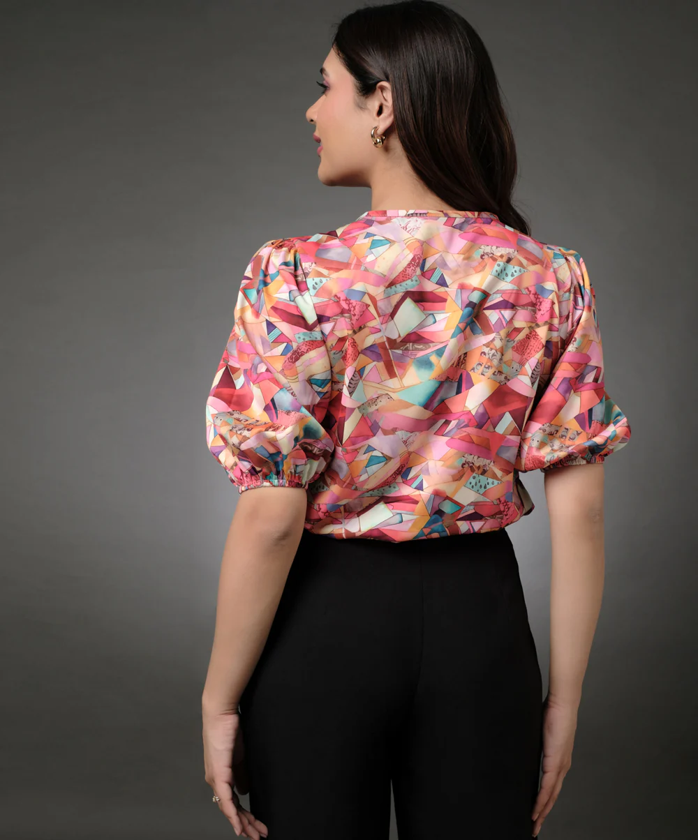 Satin Printed Button Formal Top - Image 4