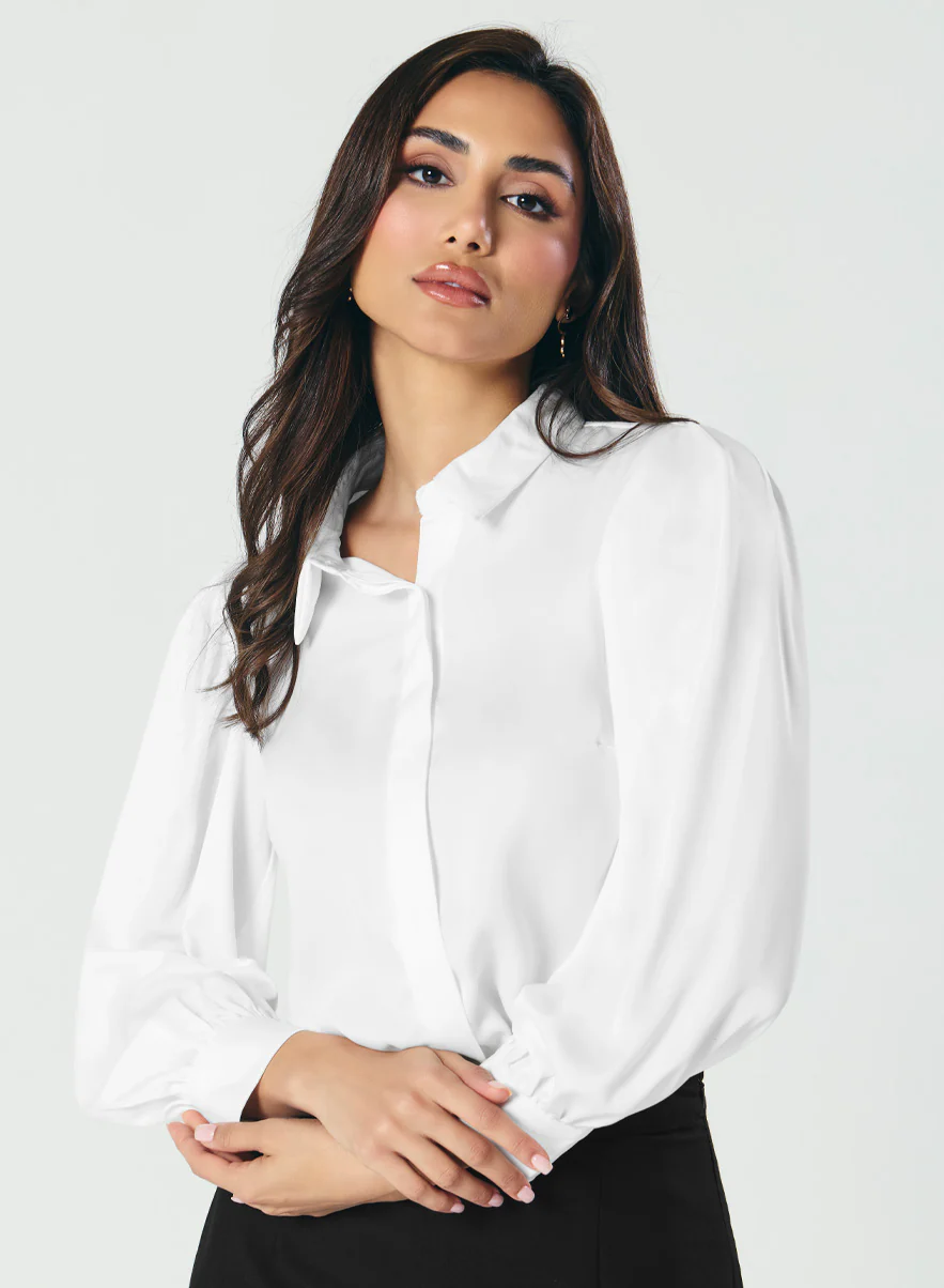 Long Sleeve Satin White Shirt - Image 3
