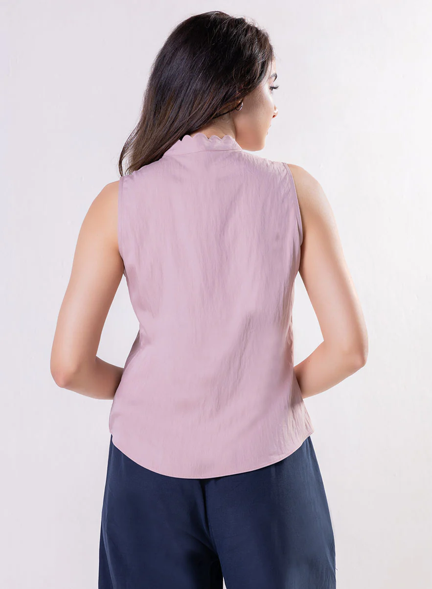 Scallop Detailed Sleeveless Cotton Top - Image 3
