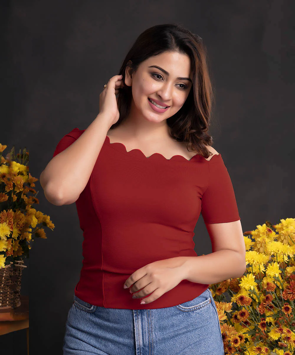 Scalloped Top Ponte - Red