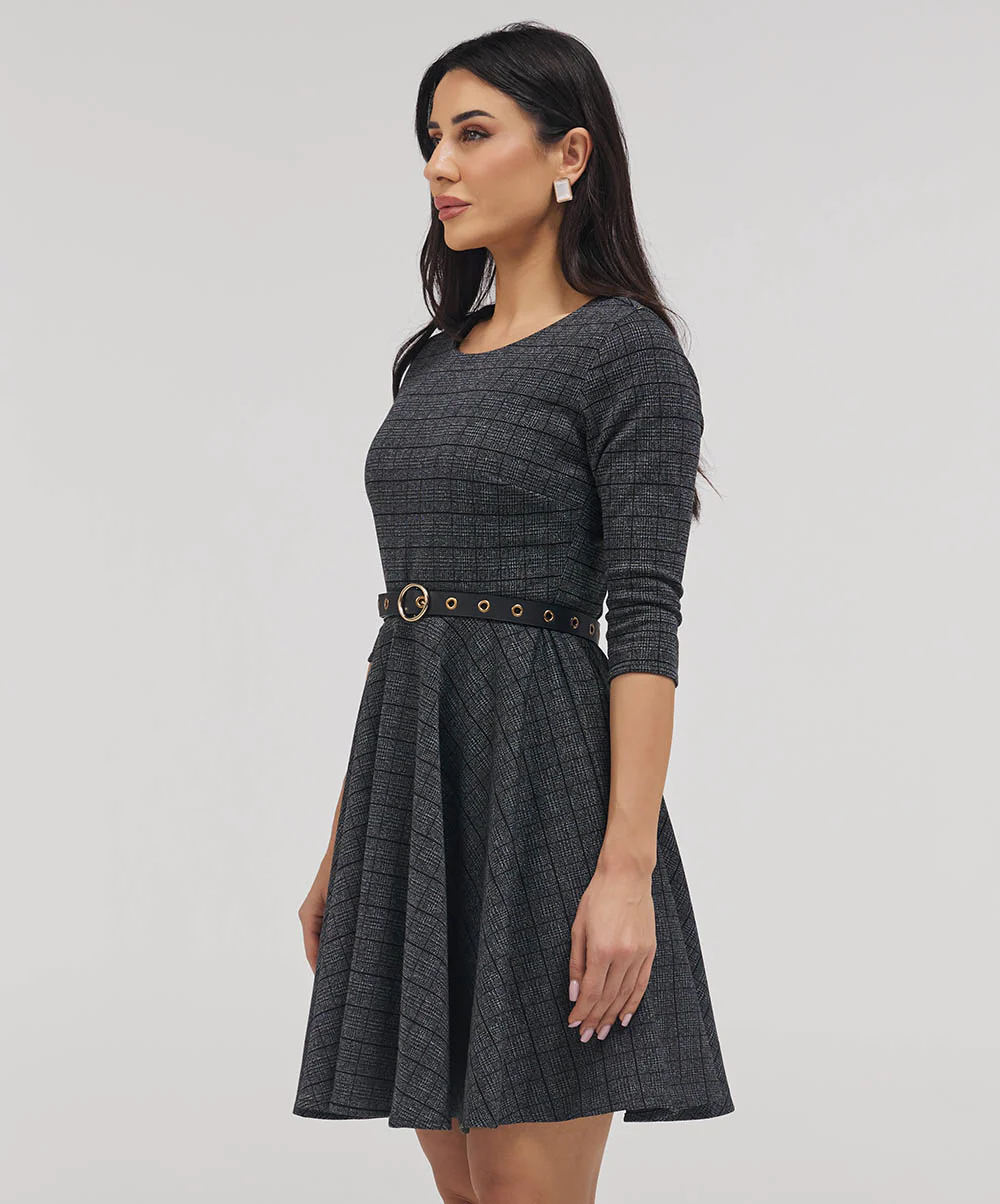 Scoop Neck Gingham Skater Dress - Image 3