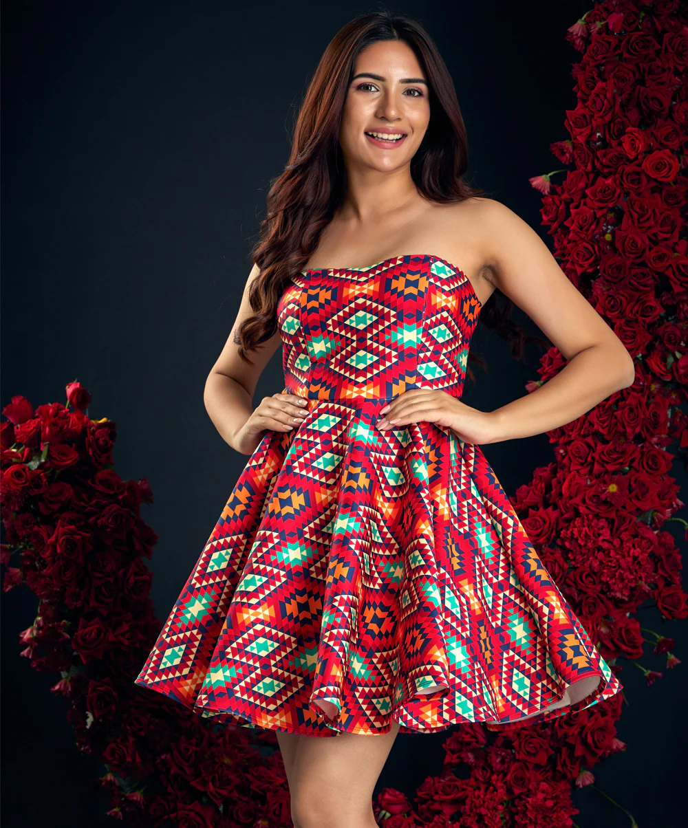 Scuba Printed Skater Tube Dress - Image 3