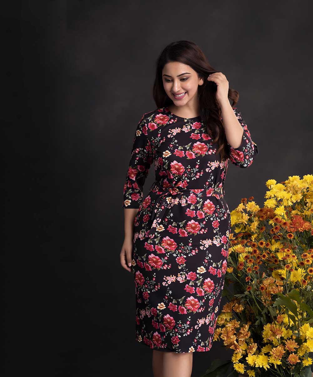 Shift Floral Dress With A Belt - Image 2