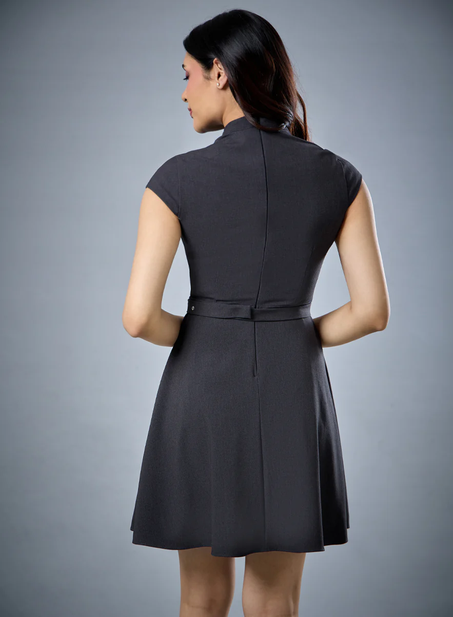 Short Sleeve Gray Belted Dress - Image 3
