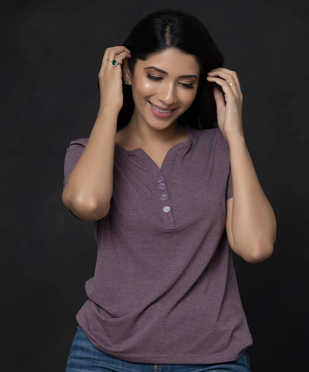 Casual Plum Short Sleeve Loose T-shirt