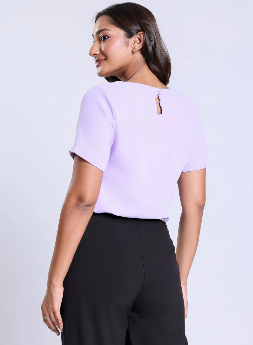 Short Sleeve Satin Chiffon Lavender Top - Image 3
