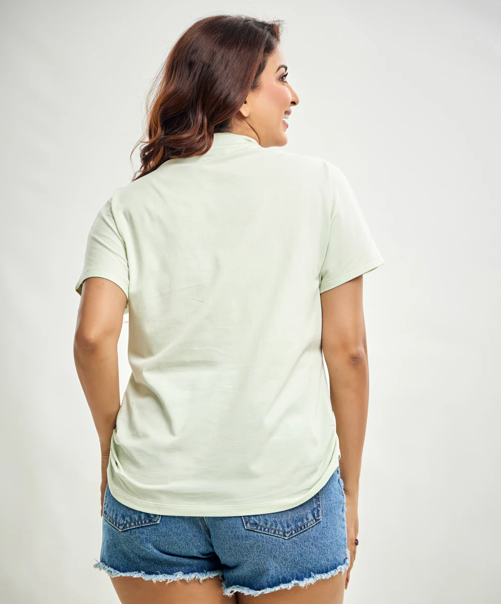 Side Gathered Crew Neck Tshirt- Light Green - Image 3