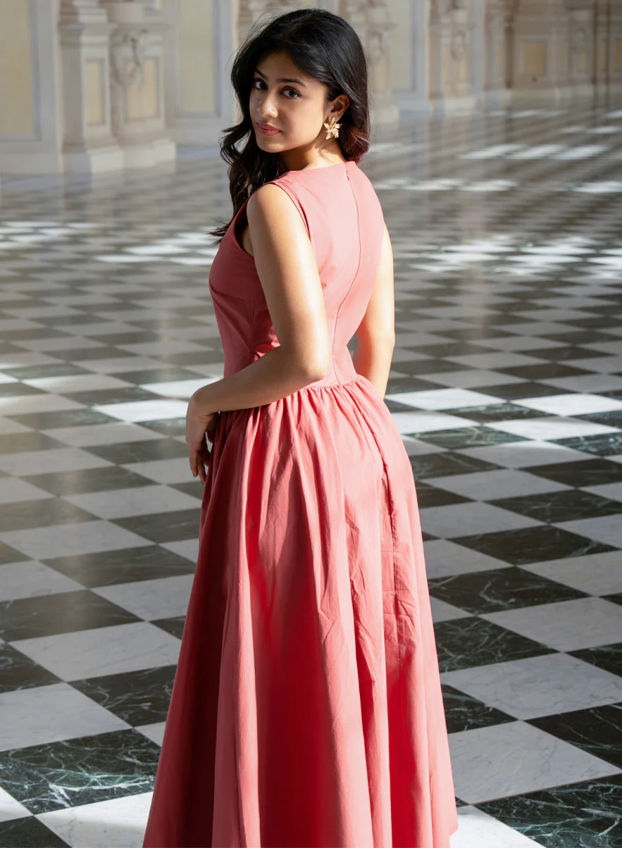 Side Gathered Sleeveless Cotton Dress - Image 3