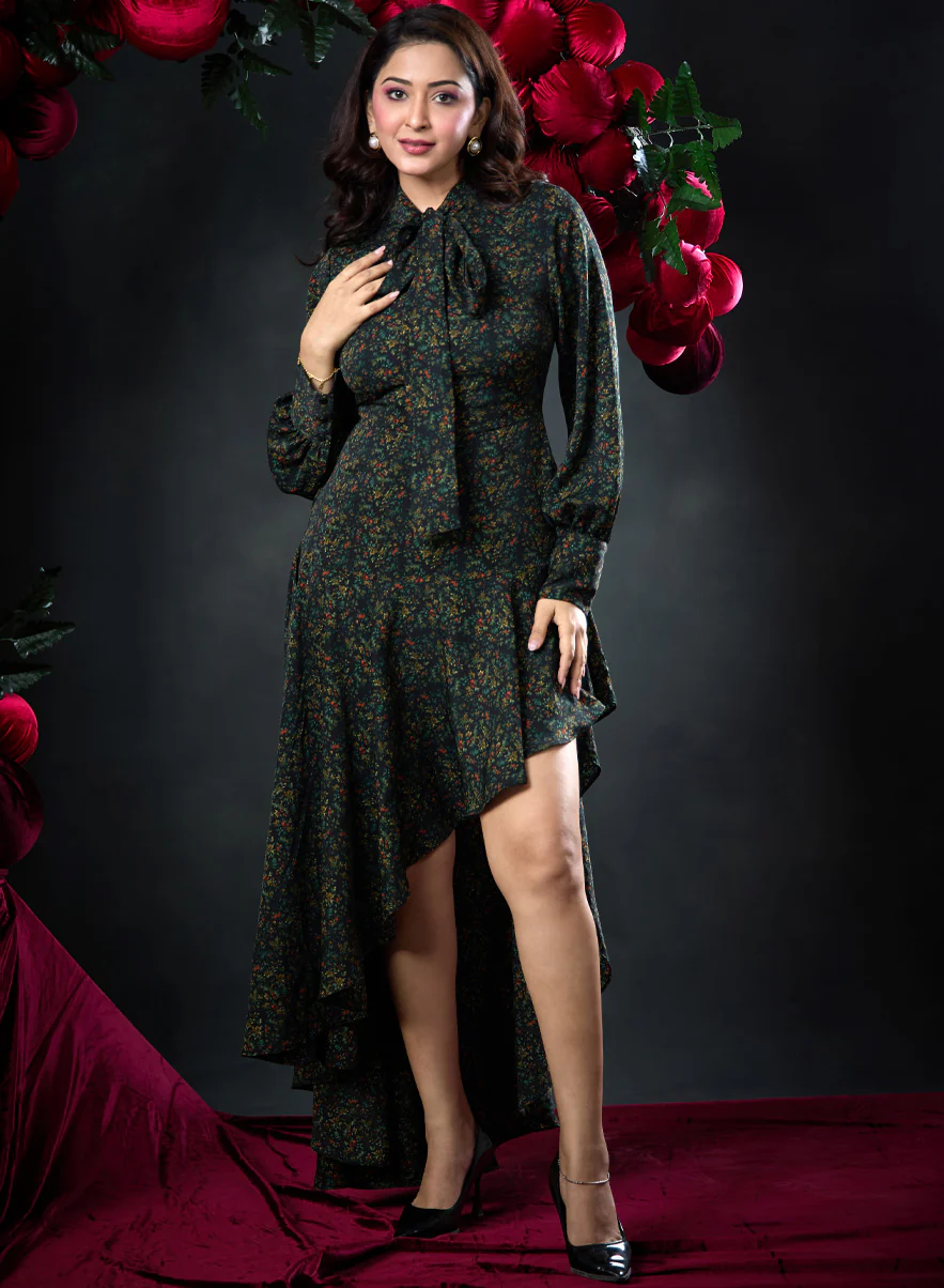 Side High Low Ditsy Print Dress