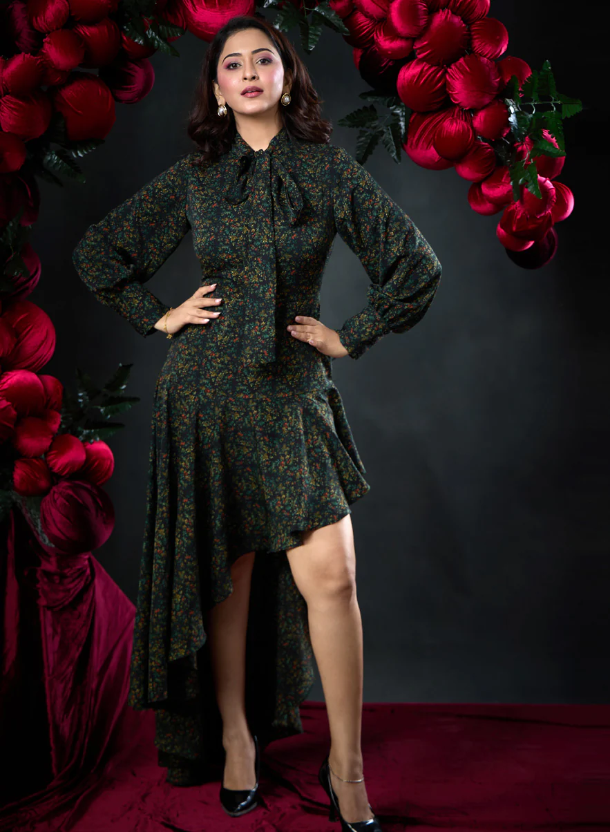 Side High Low Ditsy Print Dress - Image 4