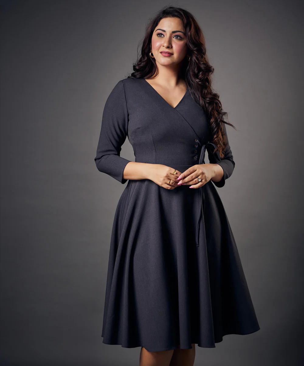 Side Looped Skater Grey Dress - Image 2