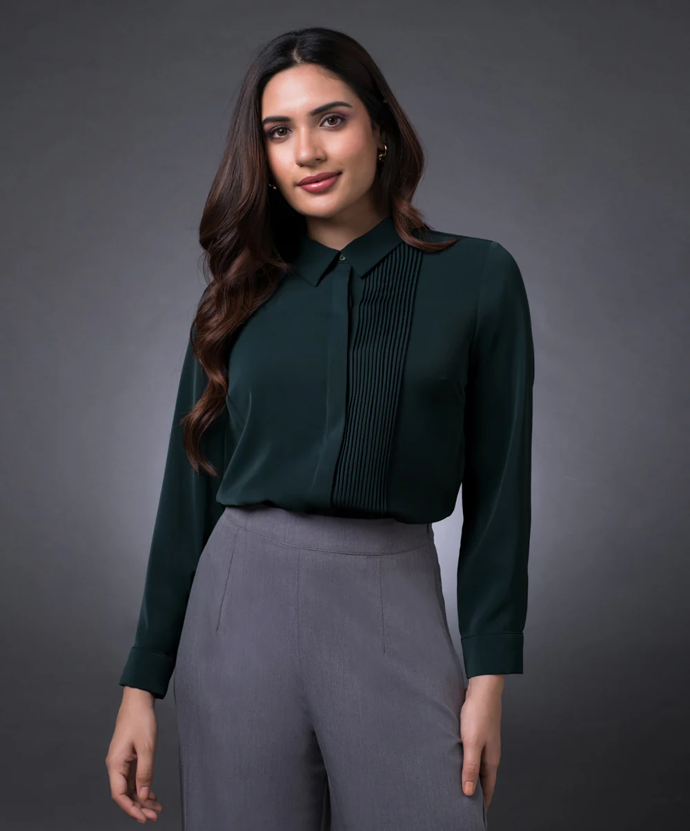 Side Pintuck Green Top - Image 2