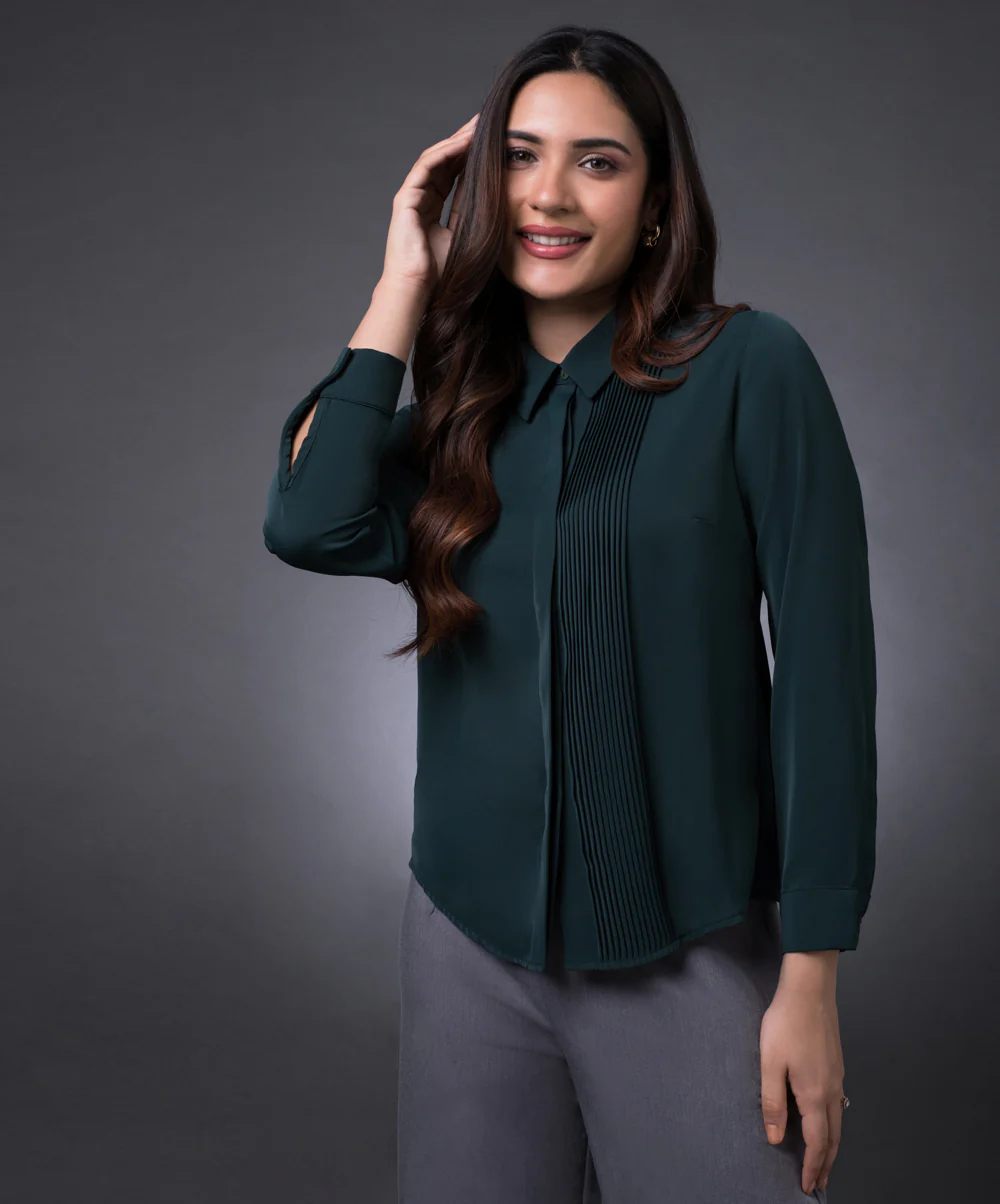 Side Pintuck Green Top - Image 4