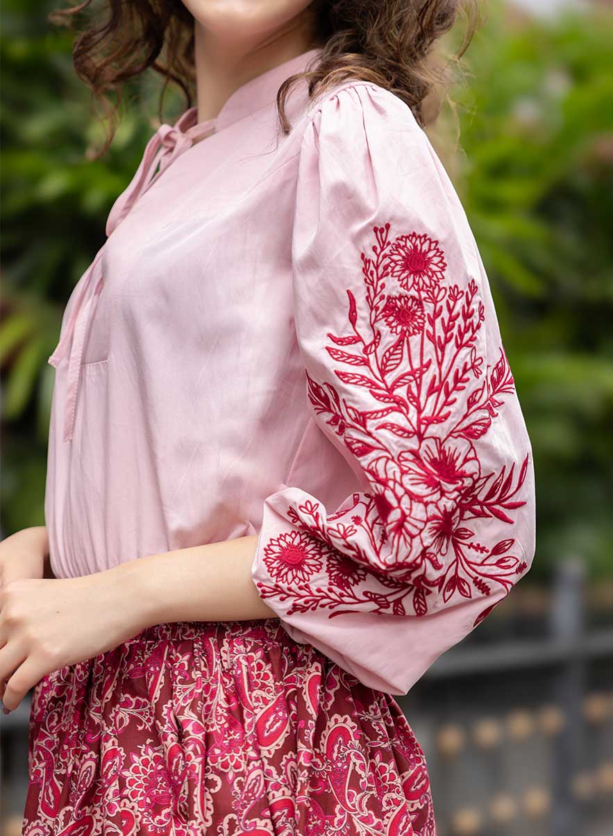 Side Sleeve Embroidered Casual Top - Image 4