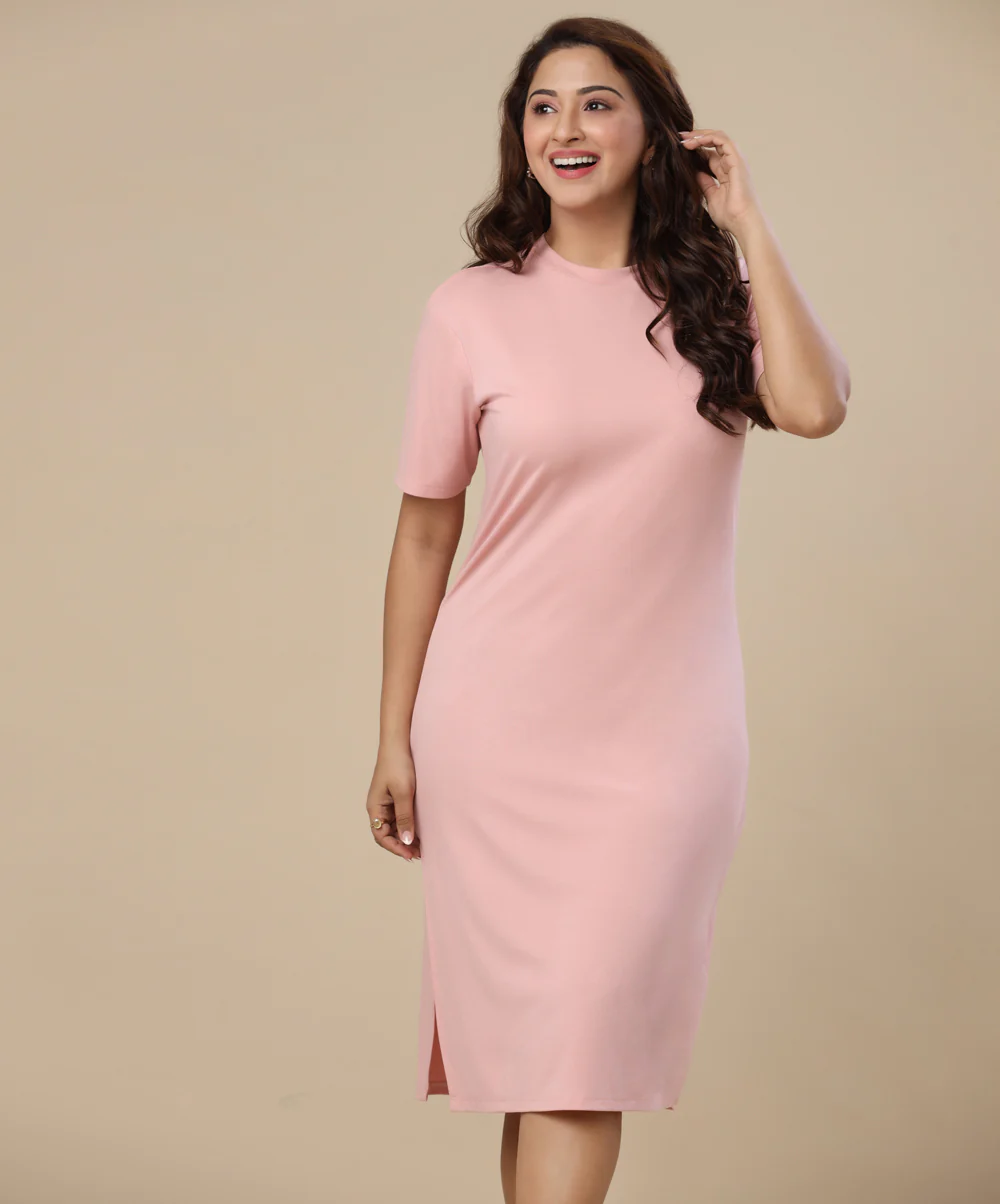 Side Slit Pink Midi Dress - Image 2