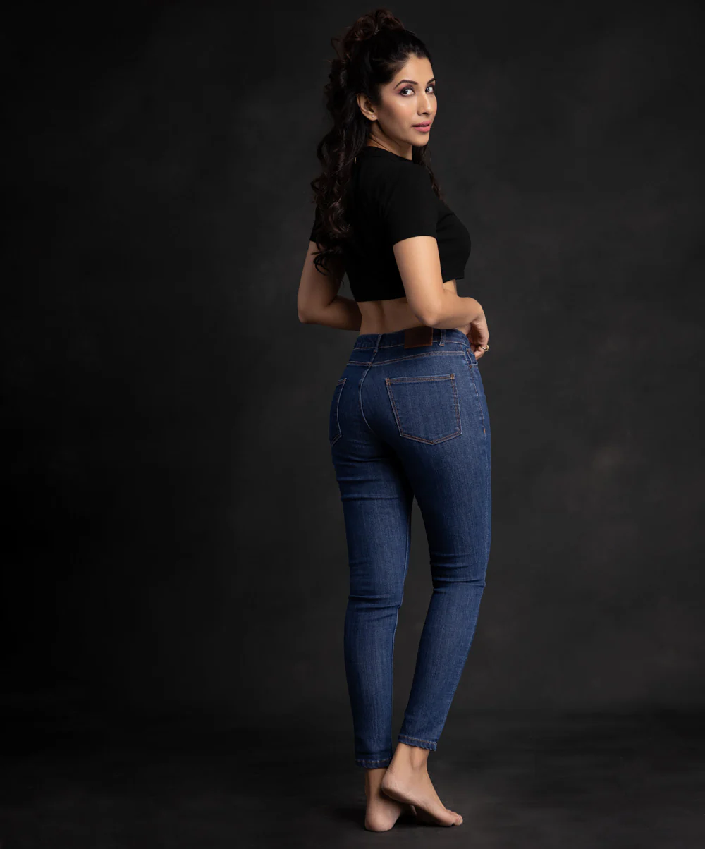 Single Buttoned Dark Blue Fitted Jean - Image 2