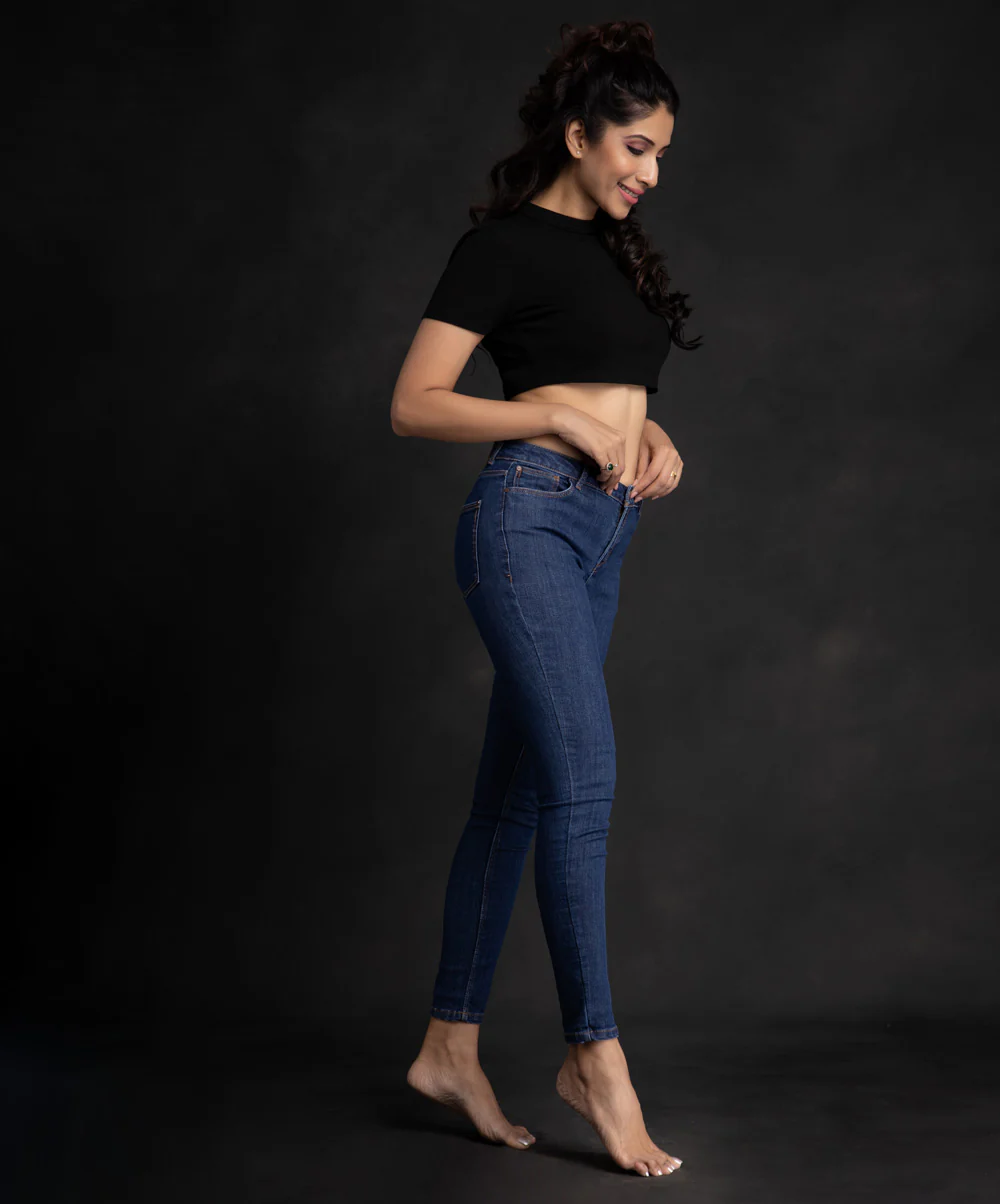 Single Buttoned Dark Blue Fitted Jean - Image 3