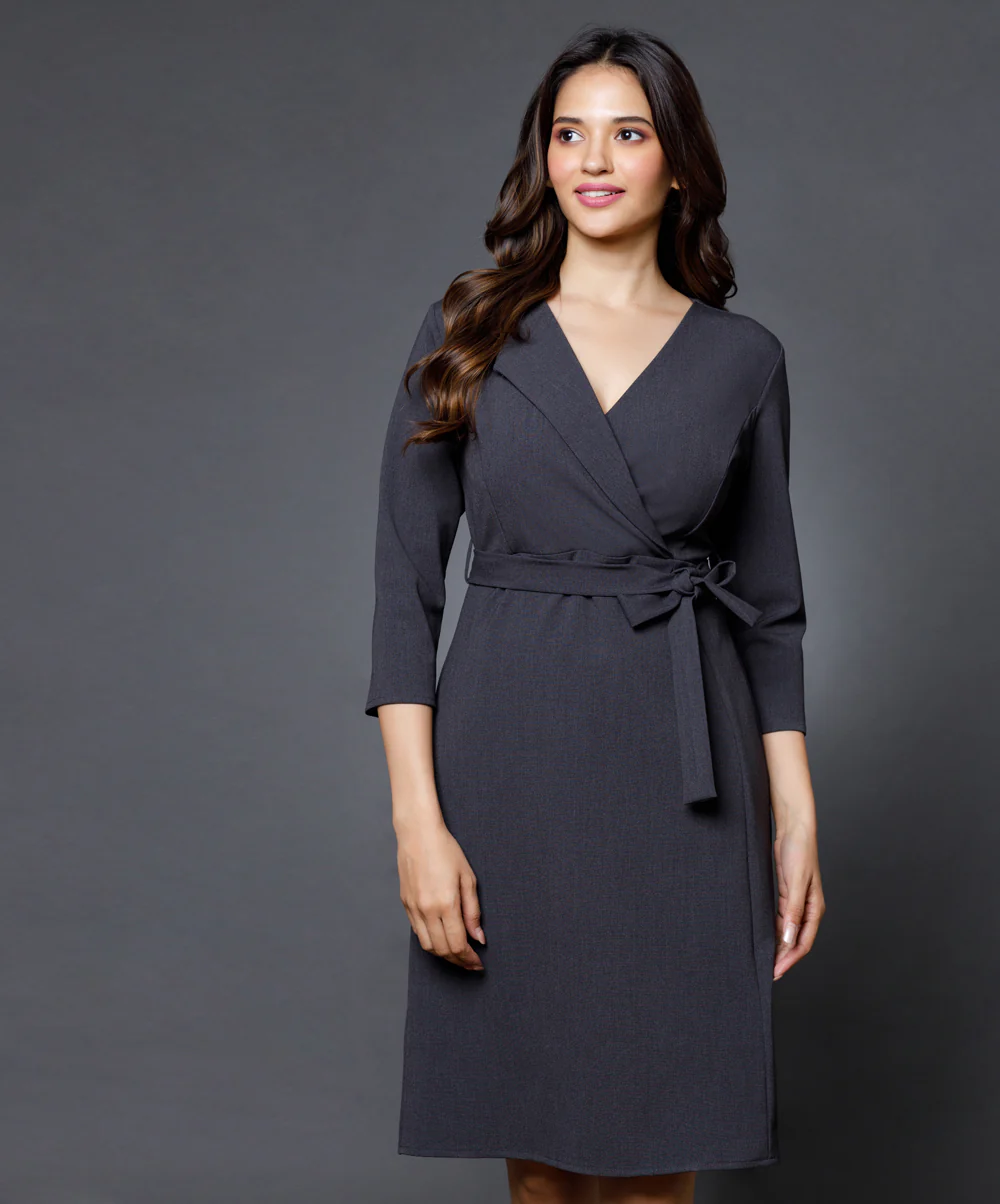 Skater Lapel Attached Grey Dress - Image 3