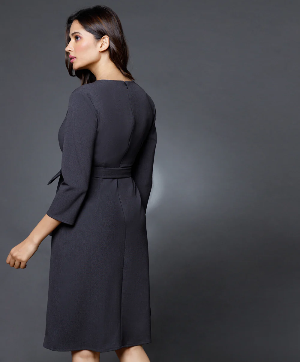 Skater Lapel Attached Grey Dress - Image 4