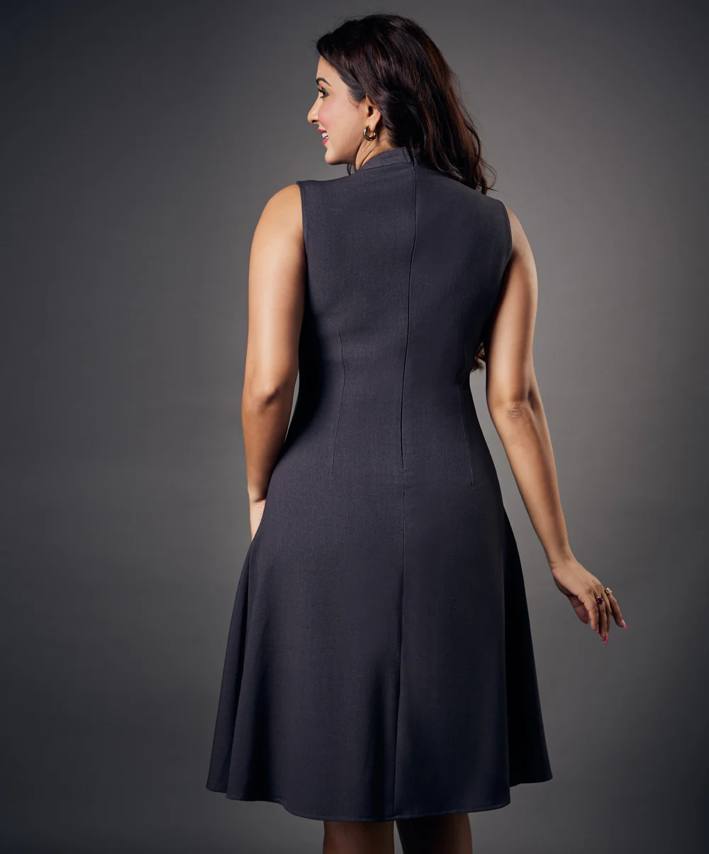 Slanted Panel Skater Grey Dress - Image 2