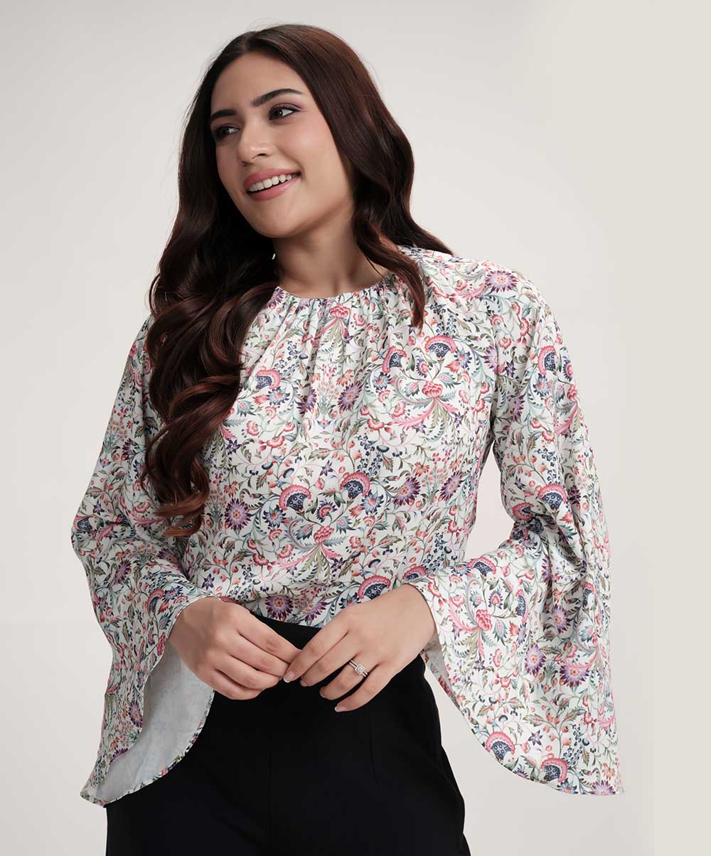 Sleeve Flared Printed Top - Image 2