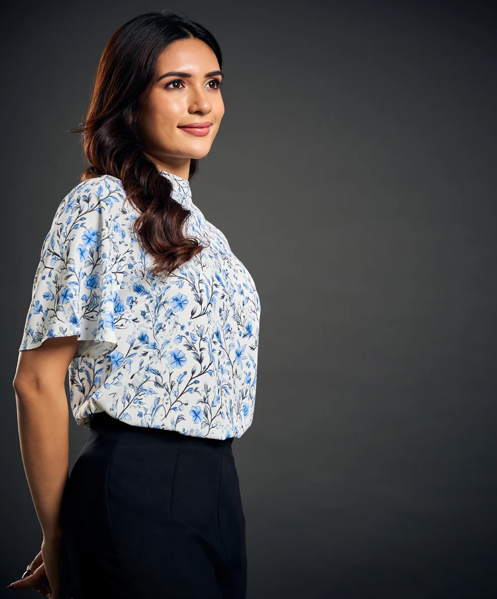 Sleeve Flutter Printed Chiffon Top - Image 4