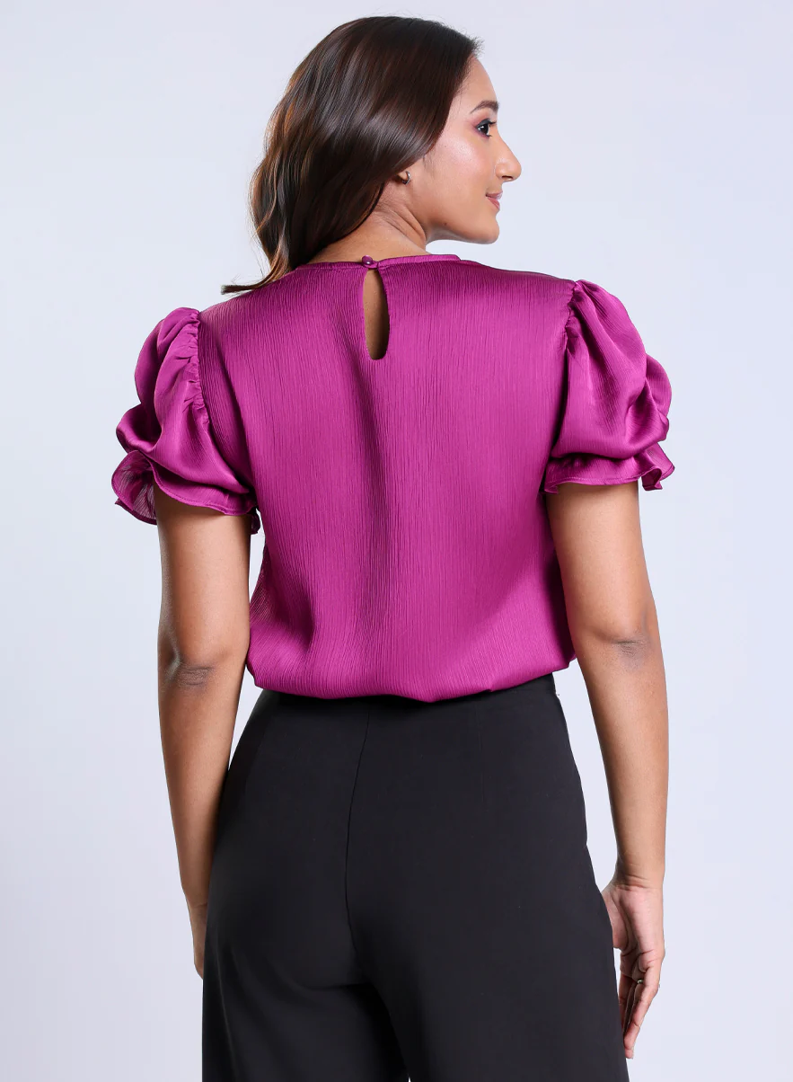 Sleeve Gathered Crepe Chiffon Top - Image 3