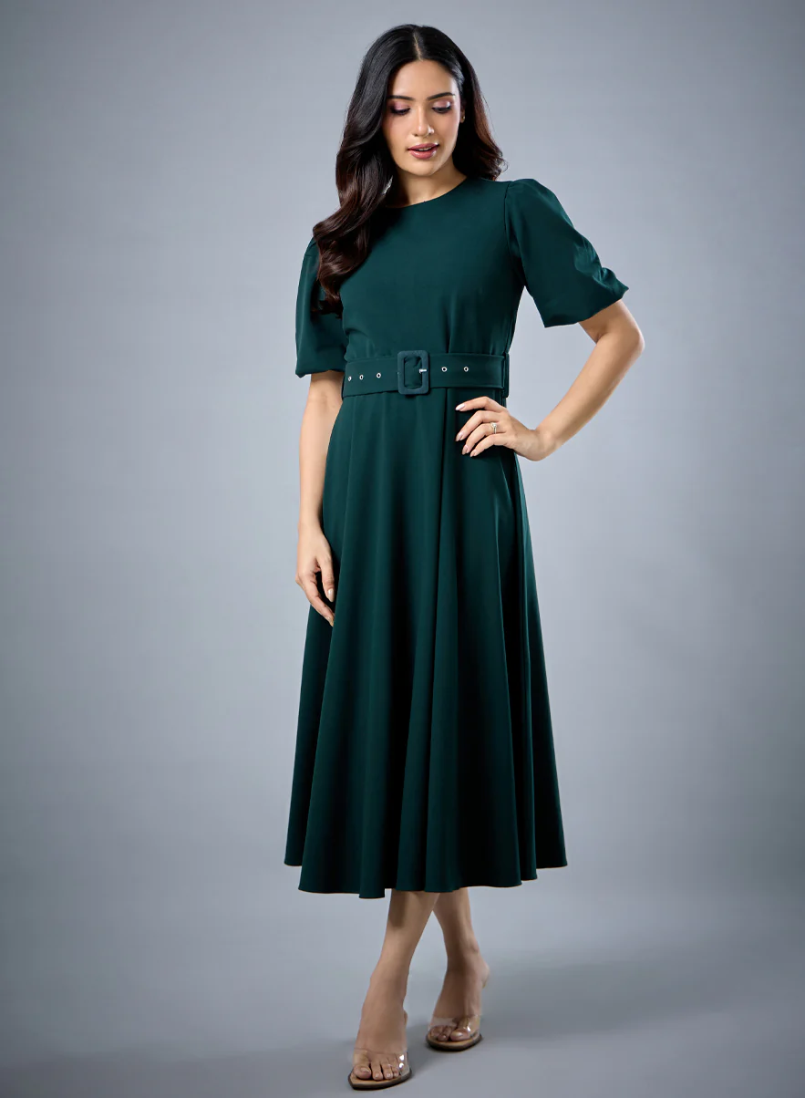 Sleeve Pleat Detailed A Line Dress - Image 4