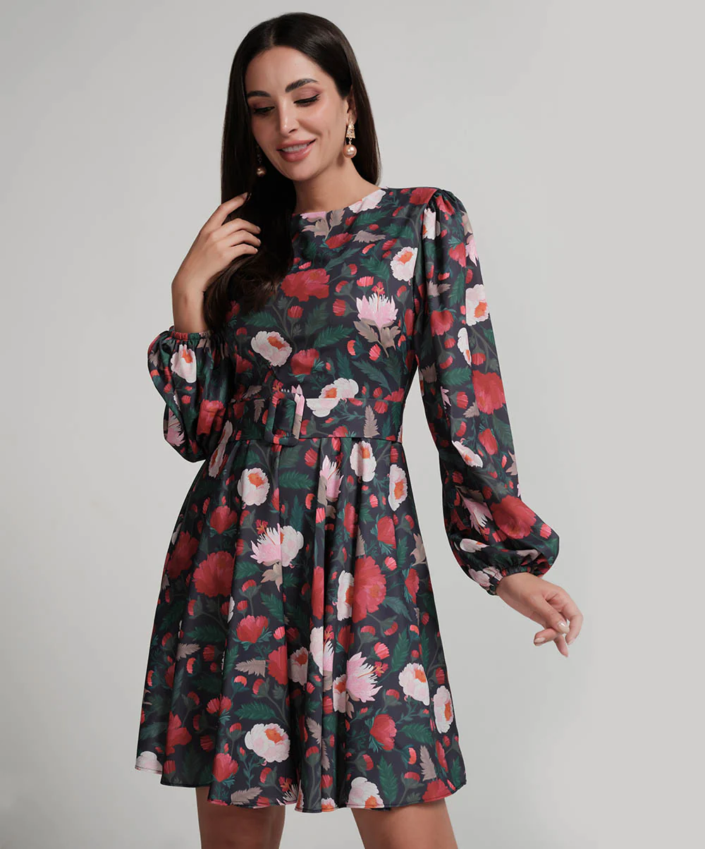 Sleeve Puffed Printed Short Dress - Image 2