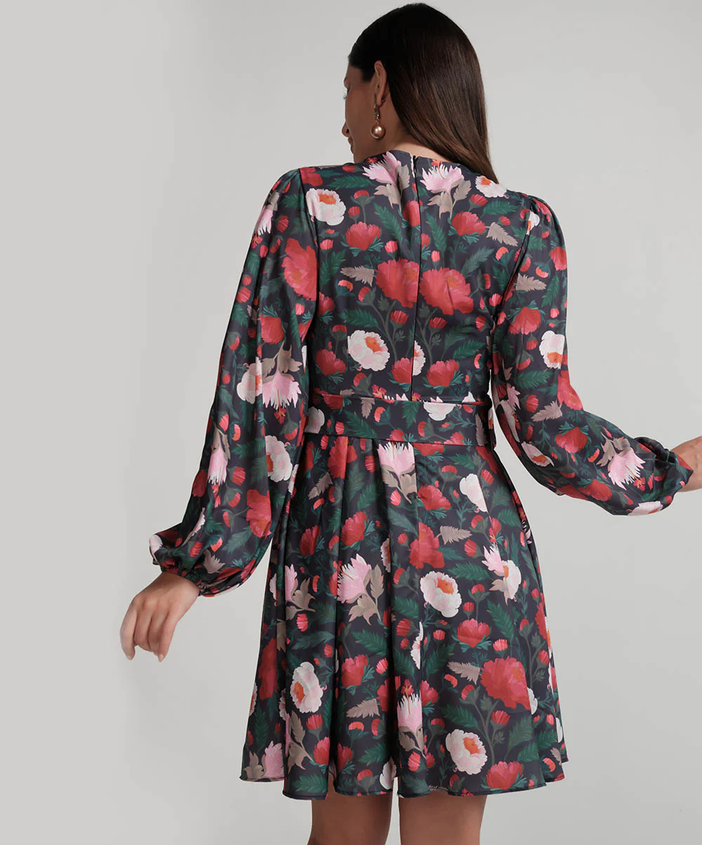 Sleeve Puffed Printed Short Dress - Image 3