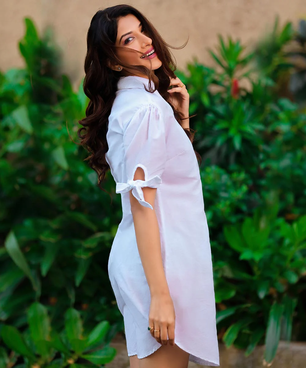 Sleeve Tie Up Front Buttoned Dress - Image 3