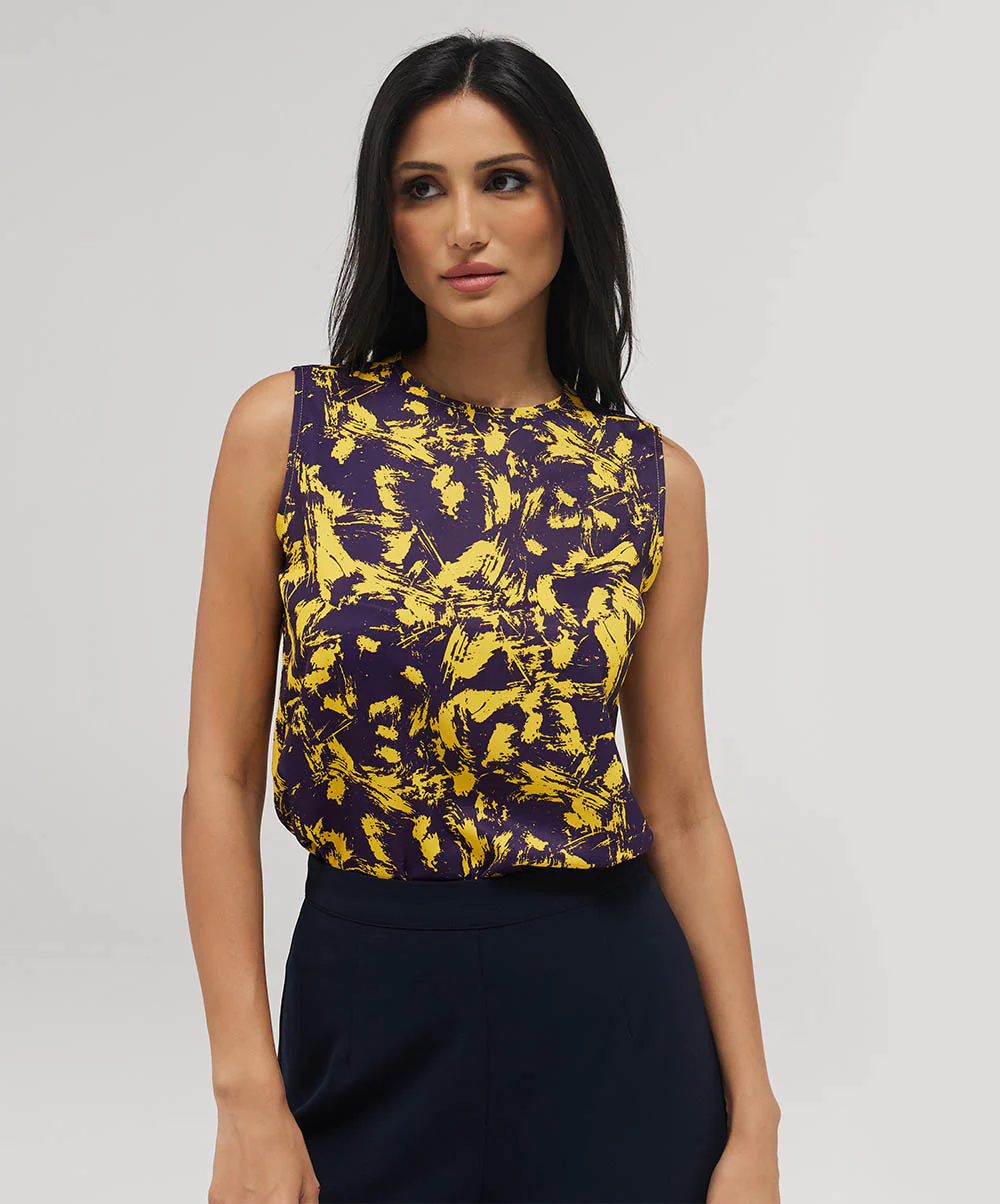 Sleeveless Abstract Printed Chiffon Top - Image 4