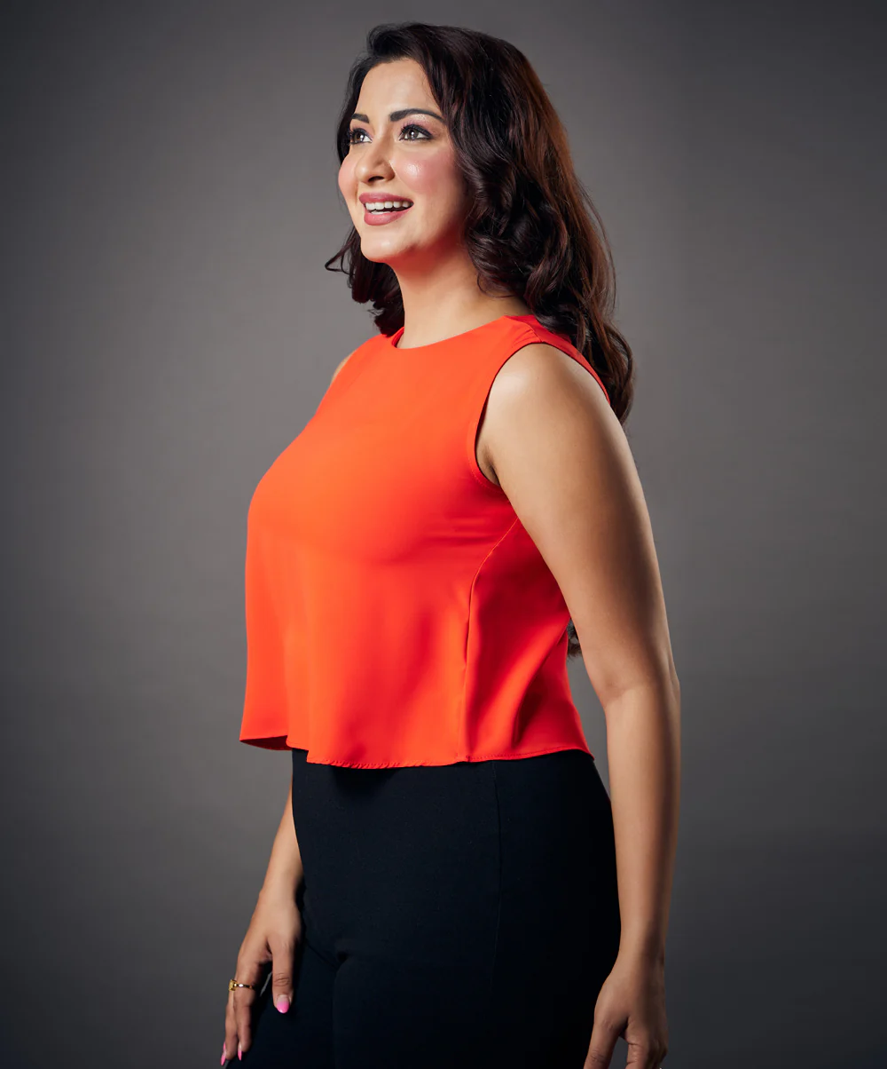 Sleeveless Basic Solid Orange Chiffon Top - Image 2