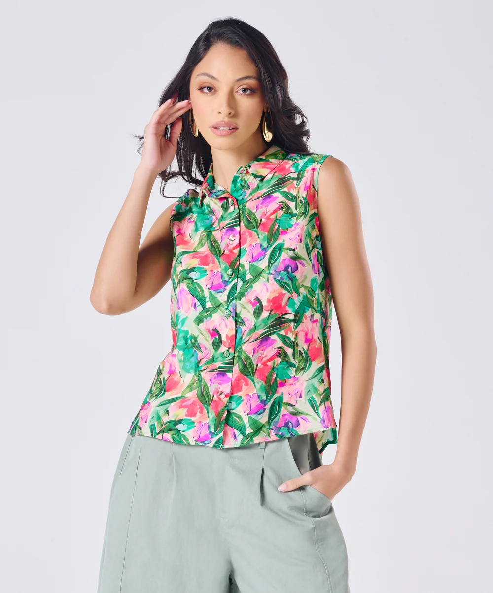 Sleeveless Printed Shirt Top - Image 2