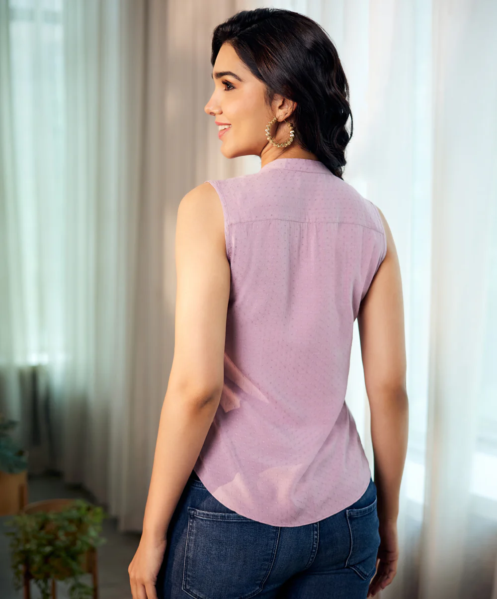 Sleeveless Cotton Textured Purple Top - Image 3