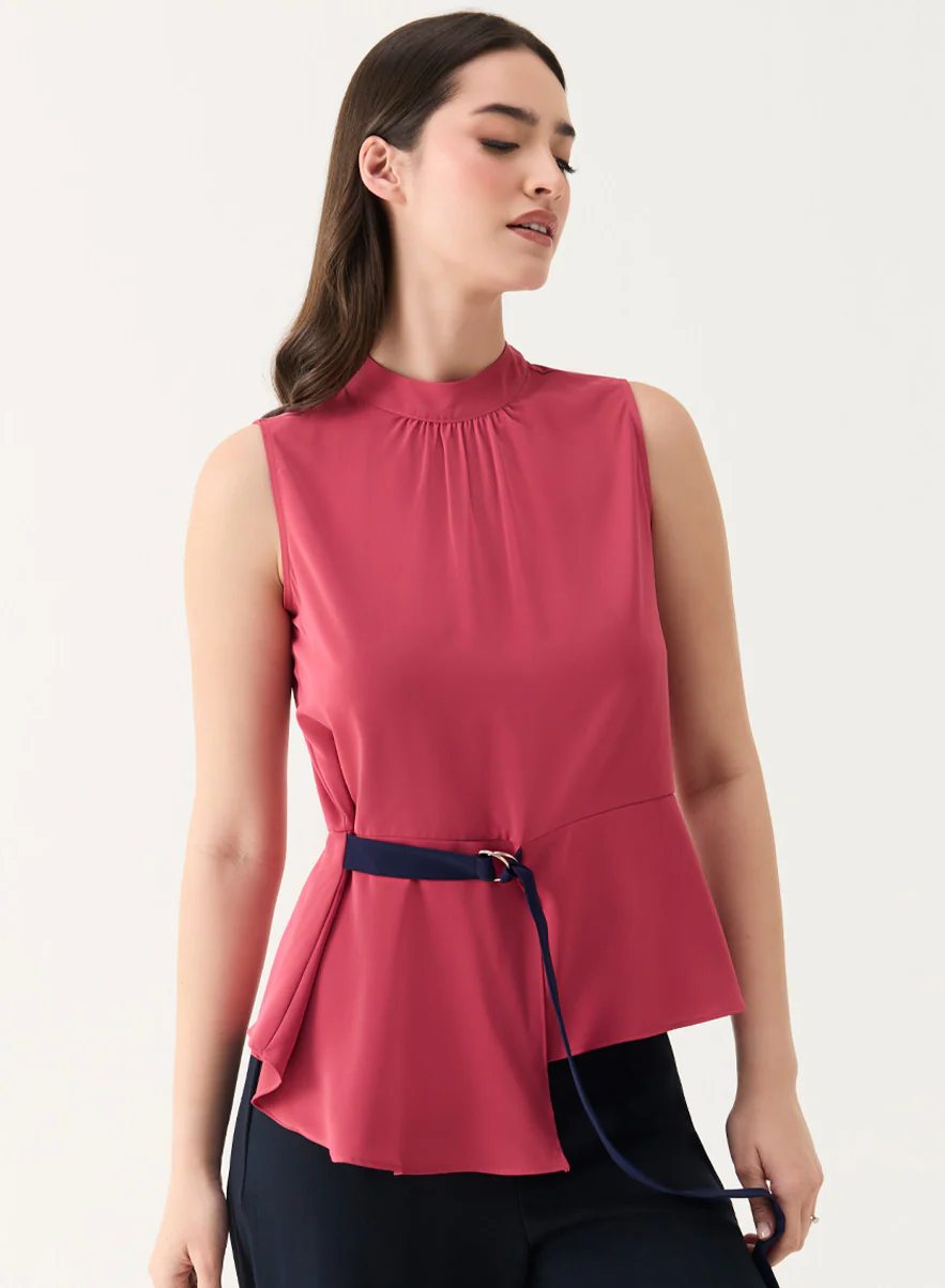 Sleeveless D-Ring Belt Dark-Pink Top - Image 2
