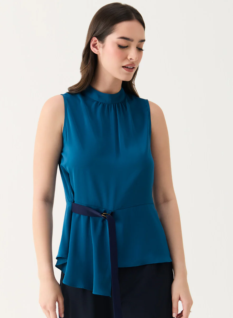 Sleeveless D-Ring Belt Teal-Blue Top
