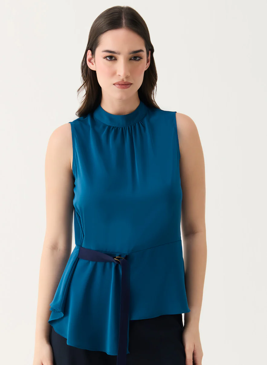 Sleeveless D-Ring Belt Teal-Blue Top - Image 3