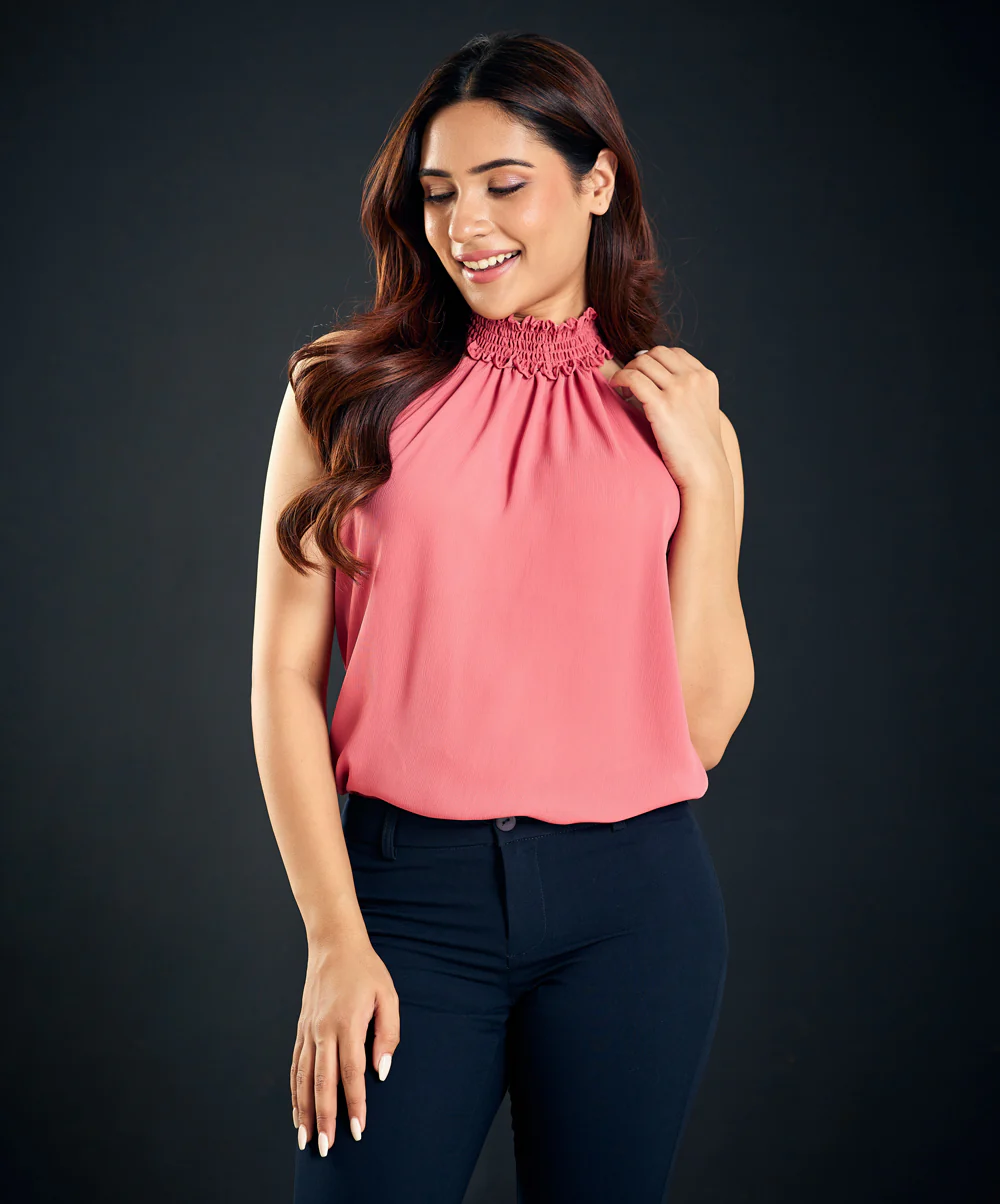 Sleeveless Halter Neck Pink Top - Image 2