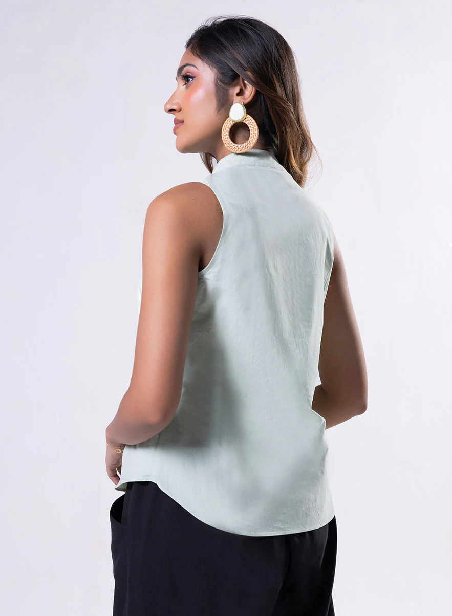 Sleeveless High Neck Cotton Top - Image 2