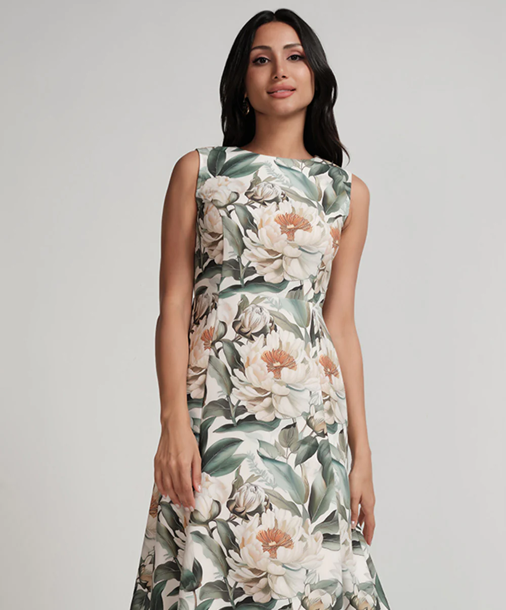 Sleeveless Large Floral Printed Panel Skirt Dress - Image 2