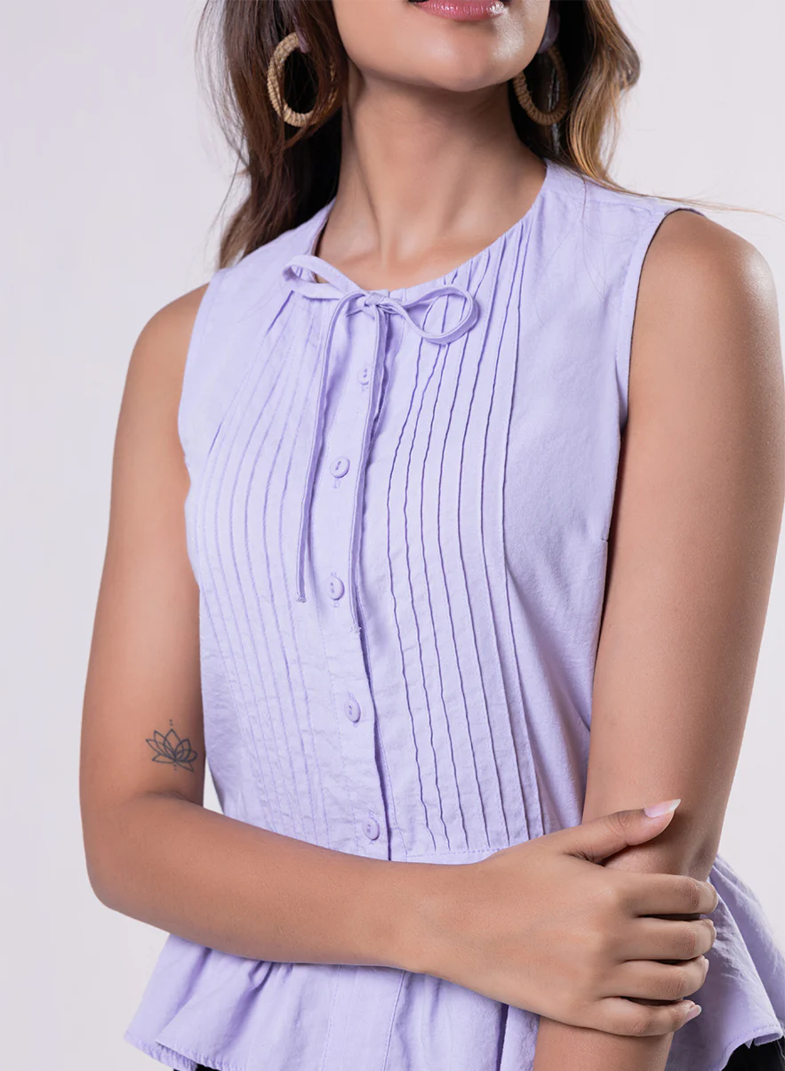 Sleeveless Pintuck Peplum Top-Lavendar - Image 2
