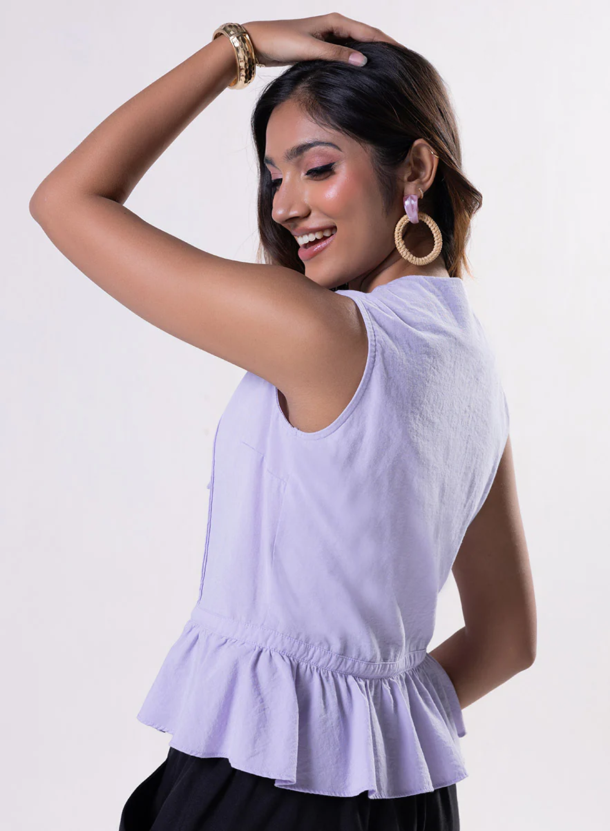 Sleeveless Pintuck Peplum Top-Lavendar - Image 4