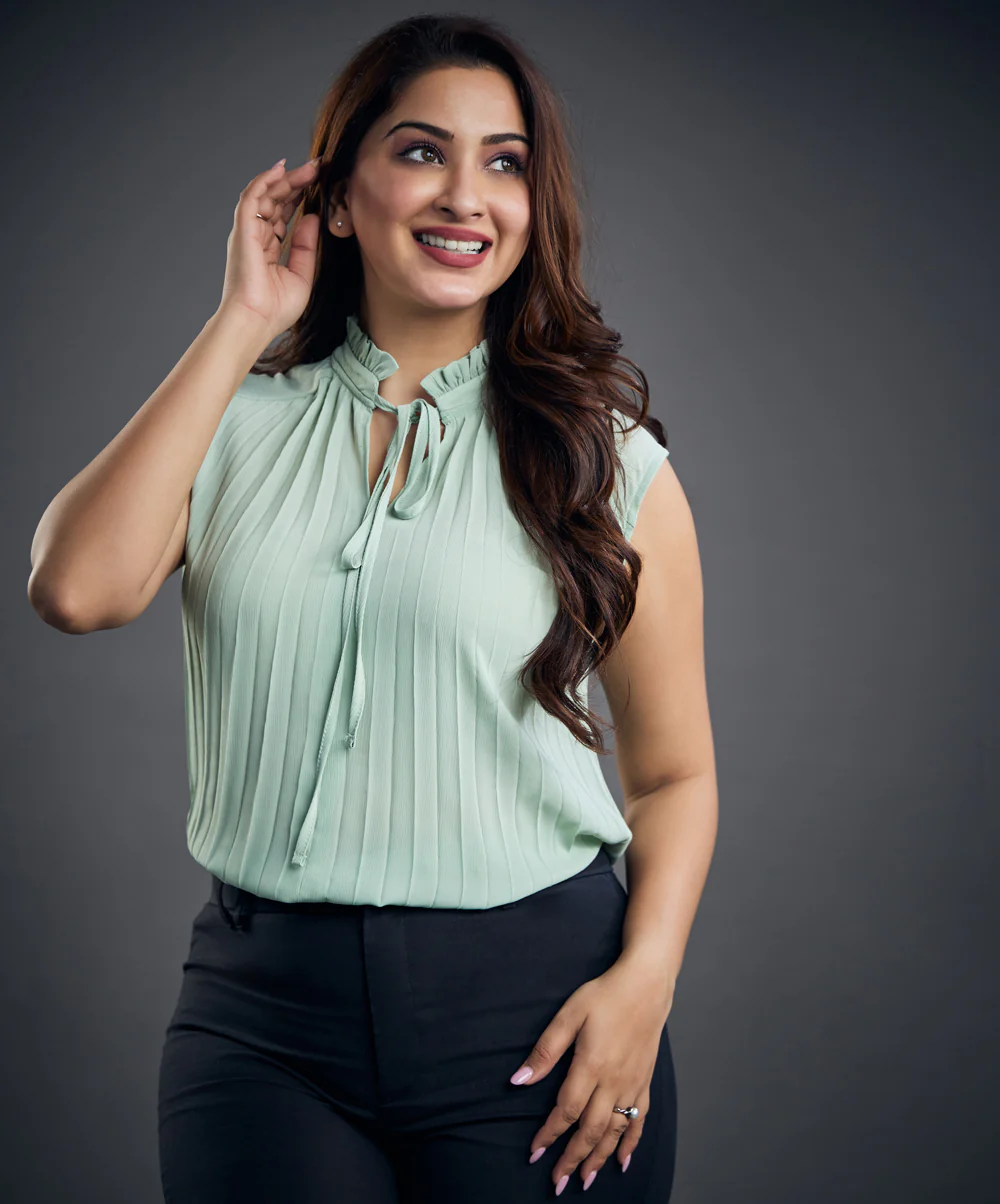 Sleeveless Pleated Chiffon Olive Top