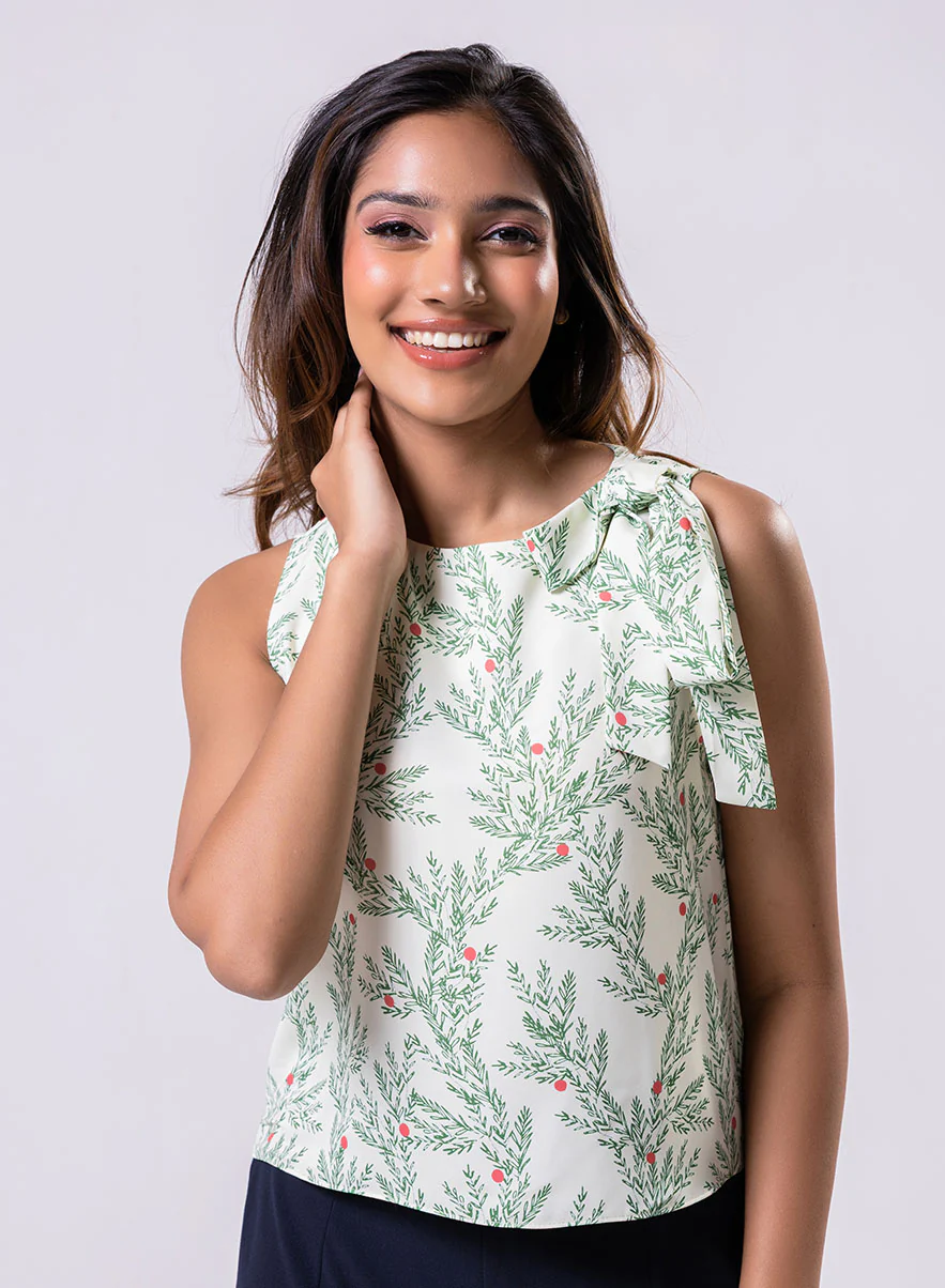 Sleeveless Printed Top With A Bow - Image 2