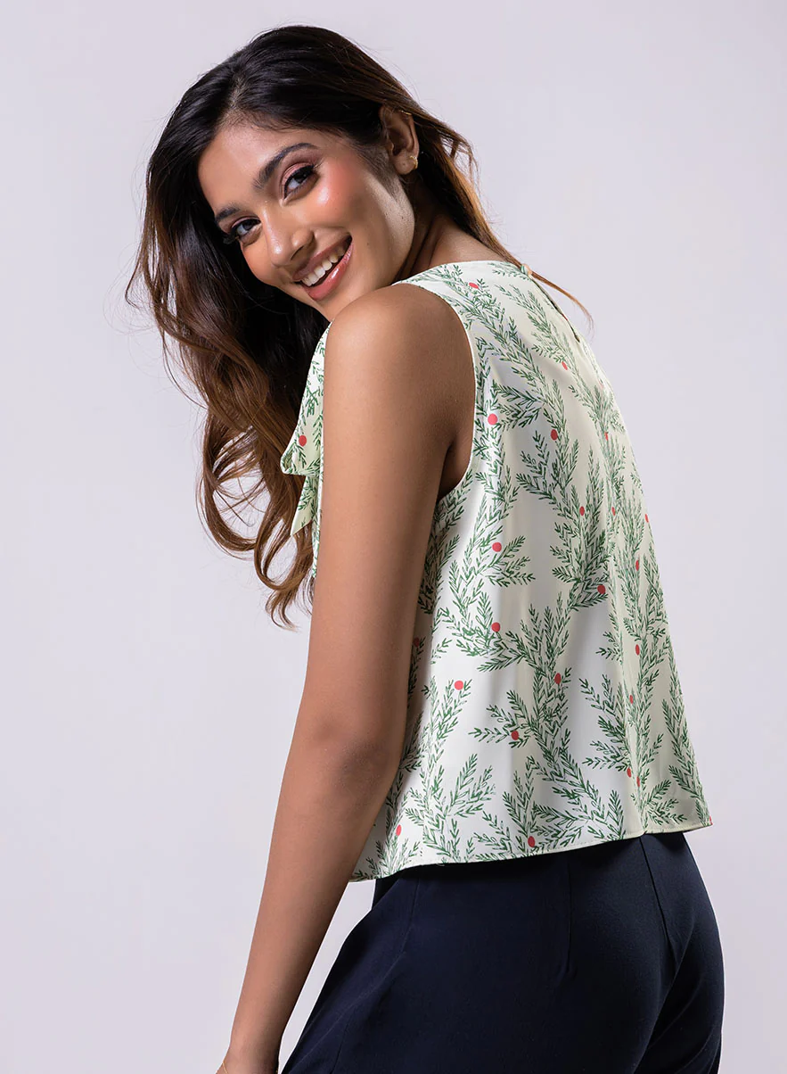 Sleeveless Printed Top With A Bow - Image 4