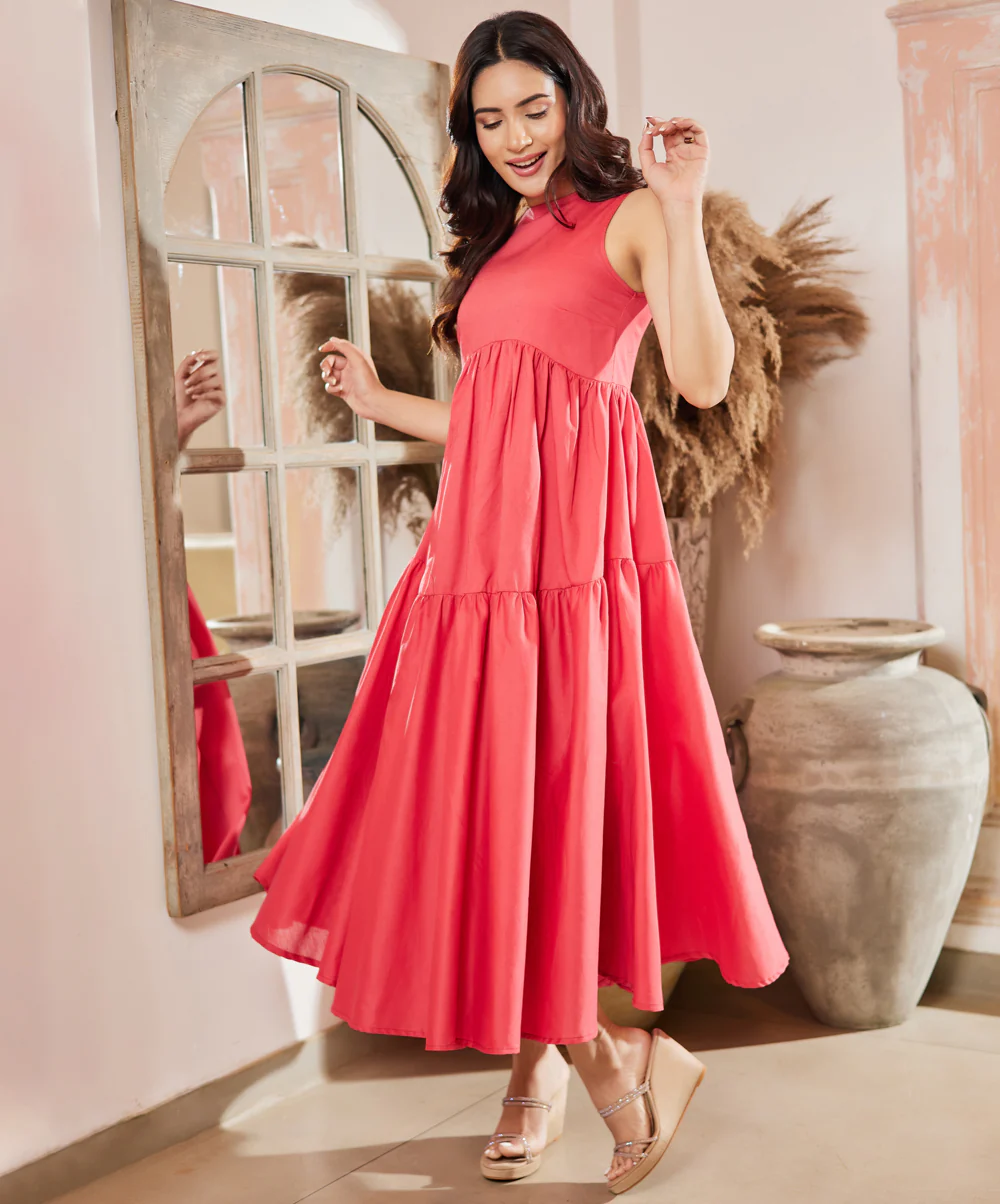 Sleeveless Round Gathered Linen Maxi - Image 3
