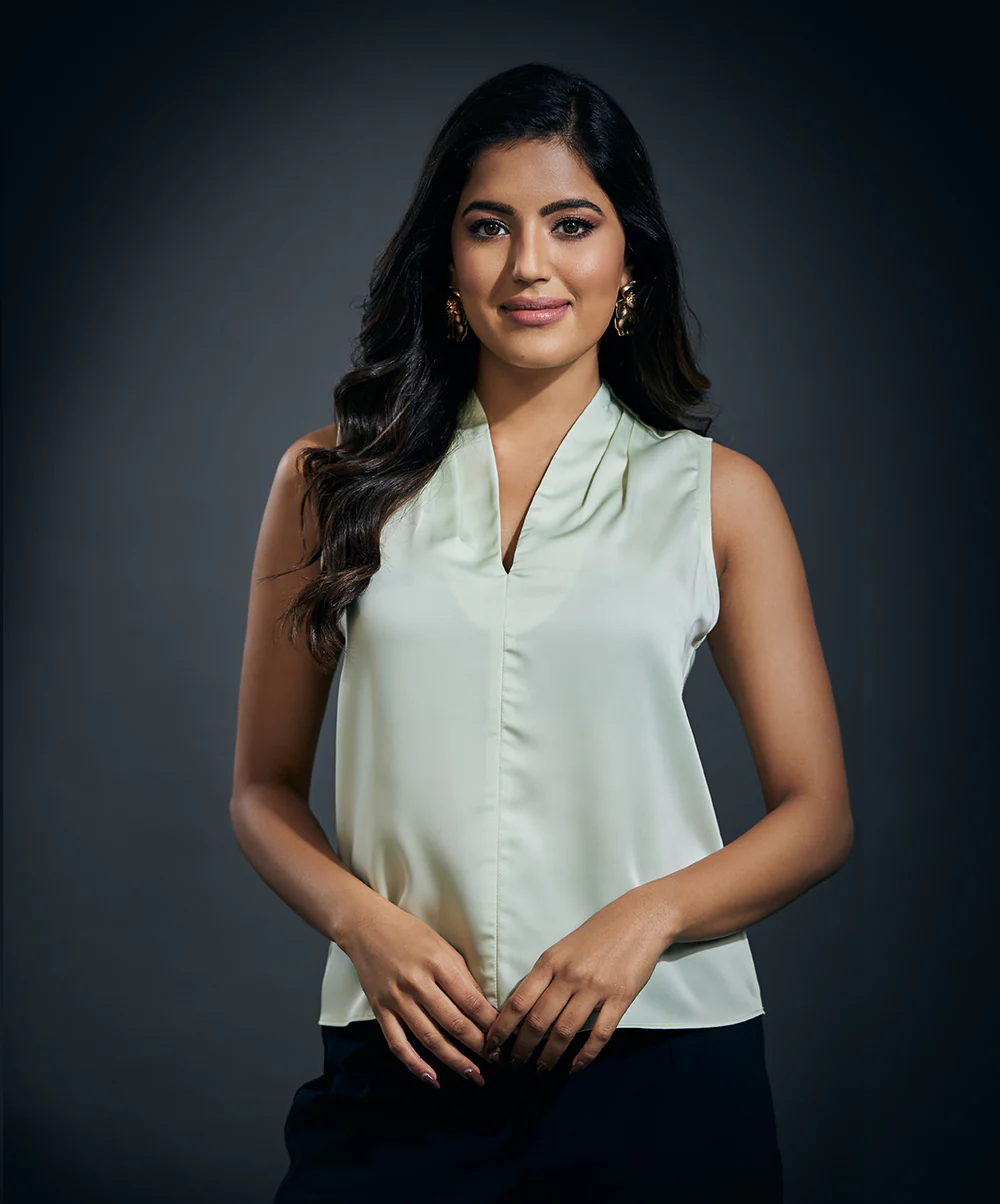 Sleeveless Satin Vneck Top - Light Green - Image 3