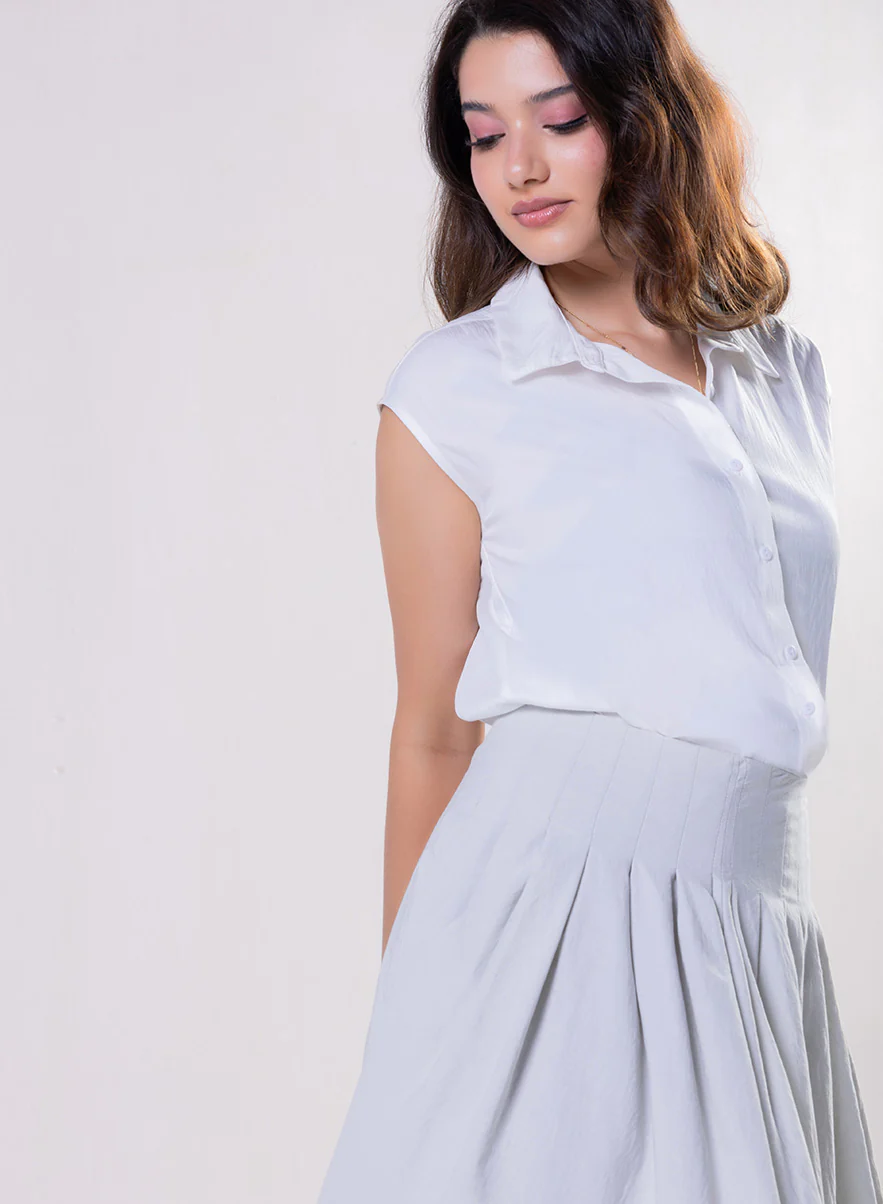 Sleeveless Shirt Top -Off White - Image 4